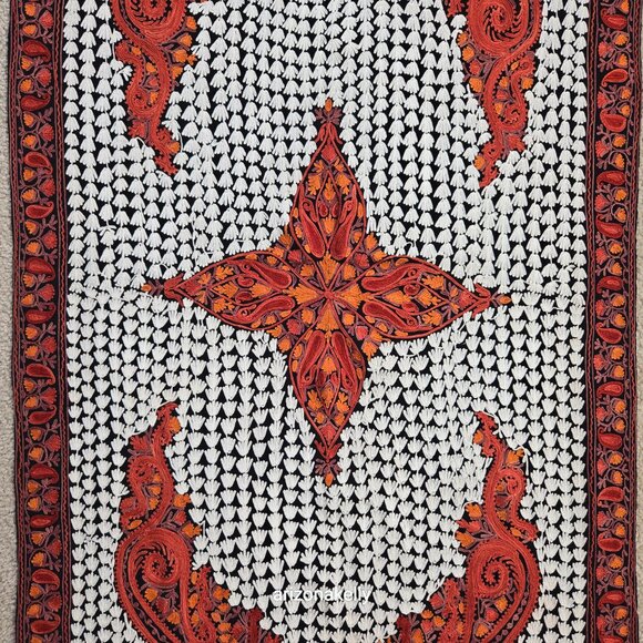 NWOT Wool Scarf With Chain Stitch Embroidery Fall Autumn Colors Kashmir Scarves - Picture 5 of 16